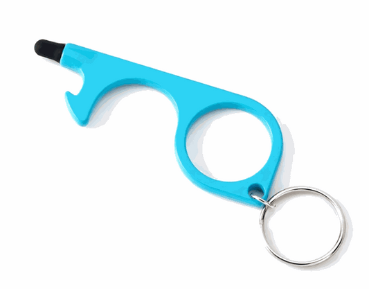 Contactless Multi Key Chain in metallic finish with stylus tip for touch-free use on keys and bags