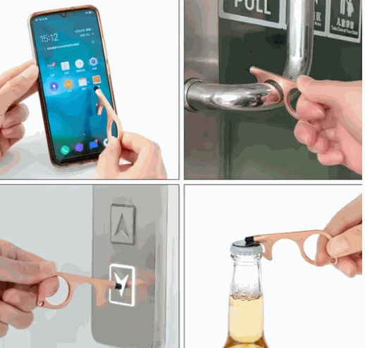Contactless Multi Key Chain in metallic finish with stylus tip and ergonomic hook for touch-free access
