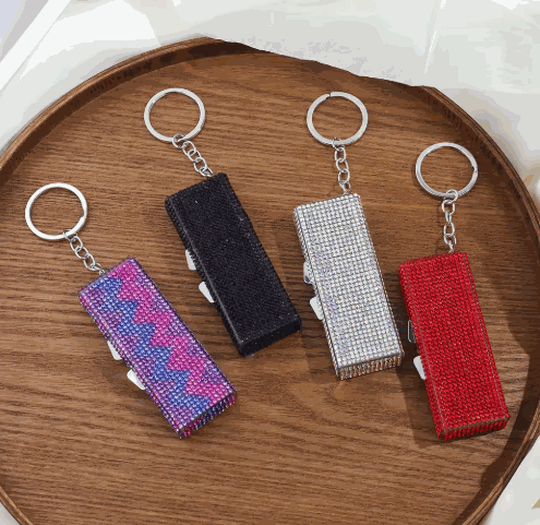 Large Bling Pill Box Keychain with rhinestone exterior and spacious interior for meds storage