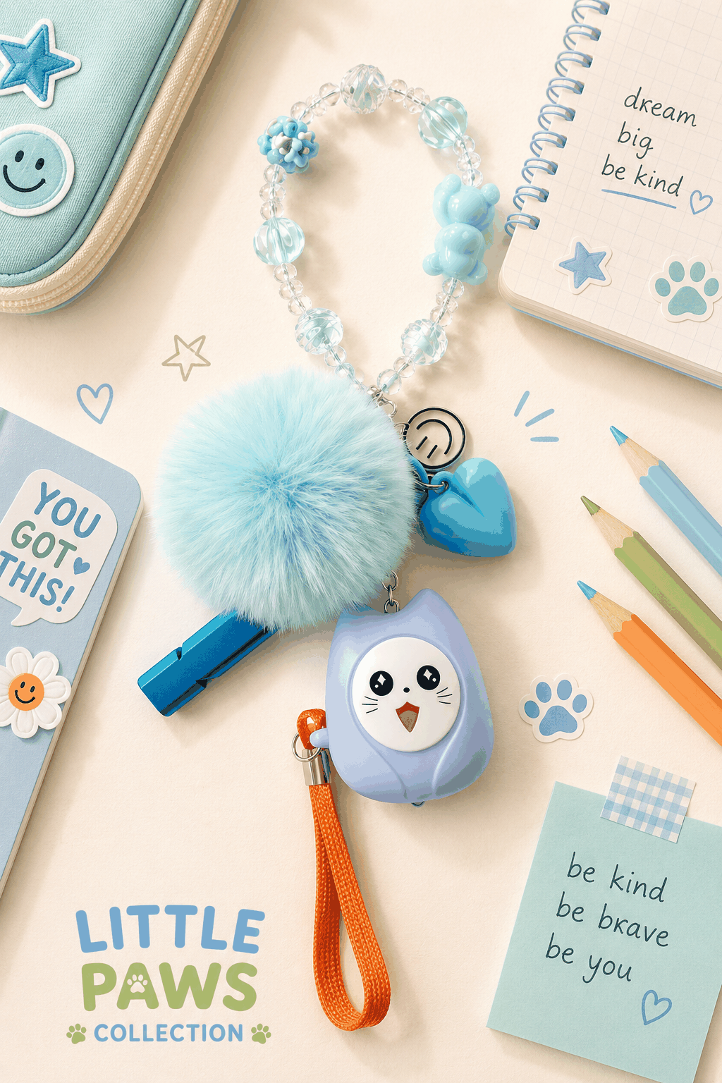 Little Paws Edition kids safety pack with alarm whistle and wristlet for ages 7-12