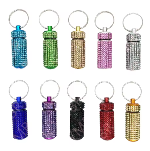 Bling Pill Storage Keychain