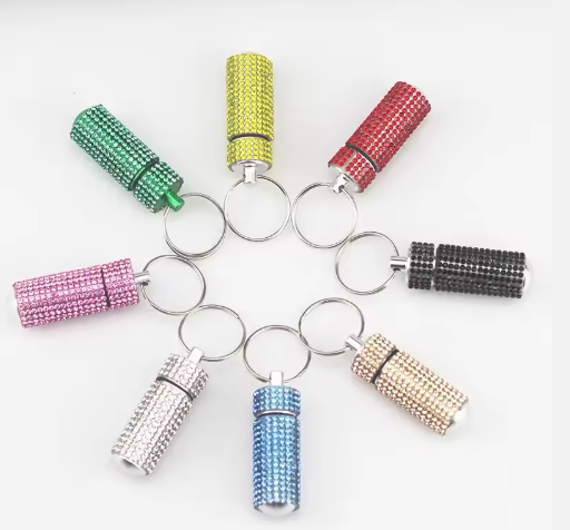 Bling Pill Storage Keychain