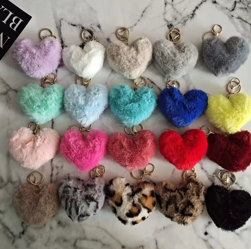 Fluffy Pom Pom Heart Keychain