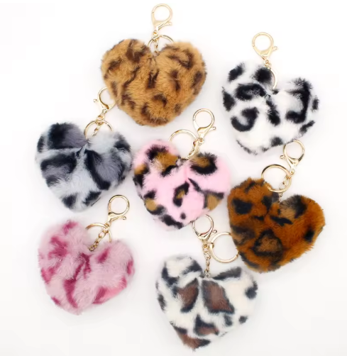 Fluffy Pom Pom Heart Keychain