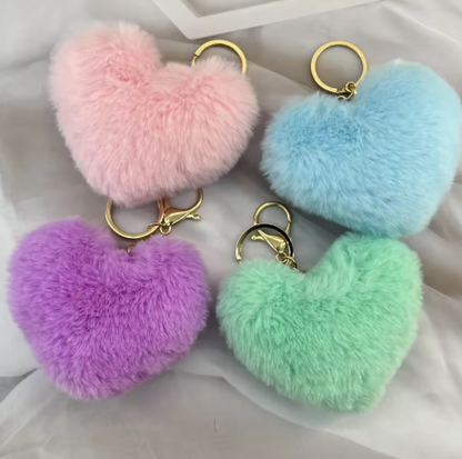 Fluffy Pom Pom Heart Keychain
