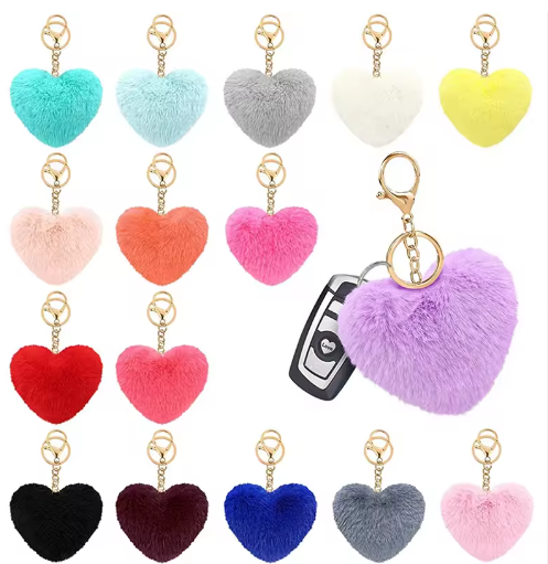 Fluffy Pom Pom Heart Keychain