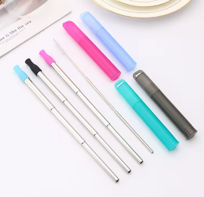 ✨ Reusable Telescopic Travel Straw Set – With Cleaner ✨