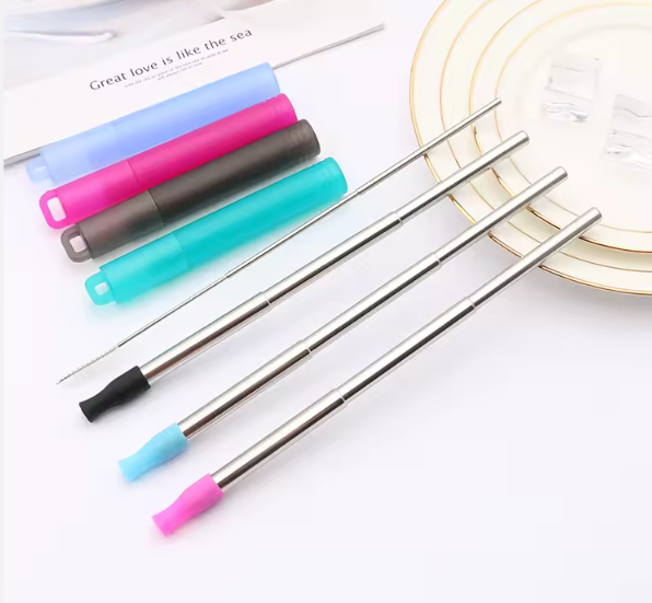 ✨ Reusable Telescopic Travel Straw Set – With Cleaner ✨