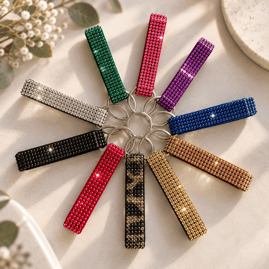 Rhinestone bling bottle opener keychain in multiple colours