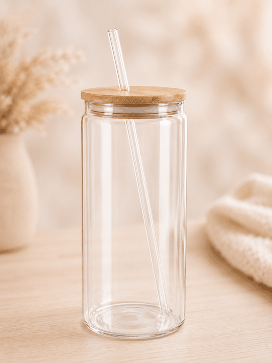 Safe and Sassy single-wall glass tumbler with printed wrap design