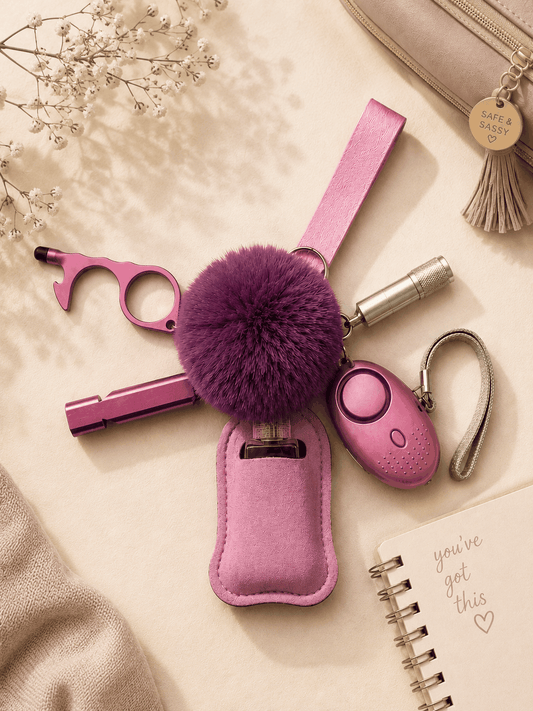 Sassy Starter Safety Set wristlet kit with seven colorful safety essentials