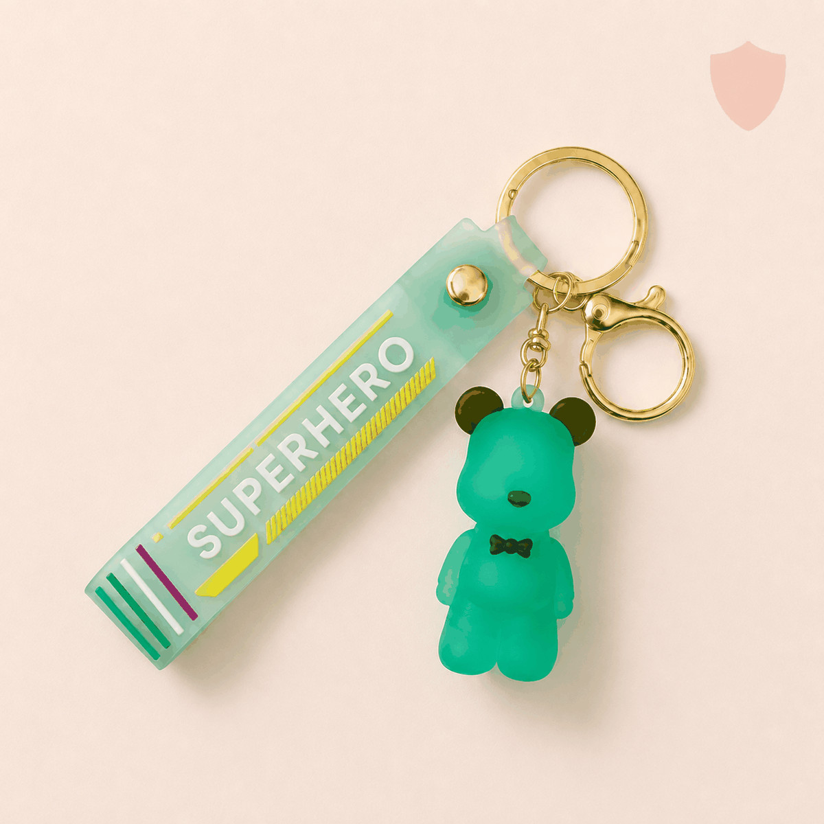 S&S Superhero Bear Keychain matte rubber with gold clasp