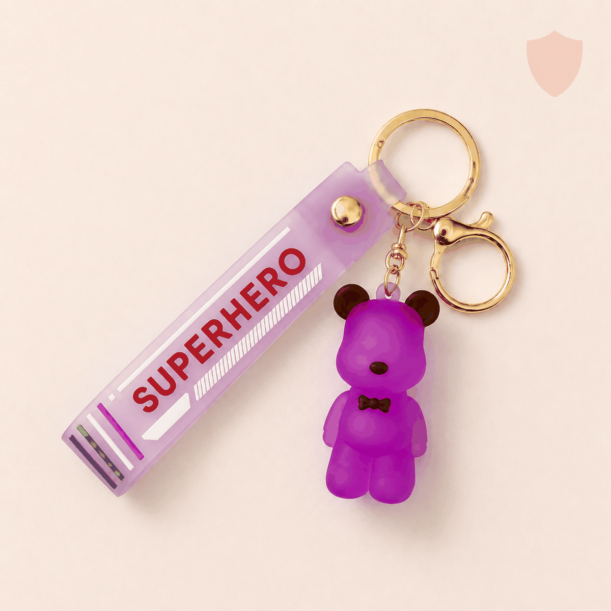S&S Superhero Bear keychain with matte rubber finish and gold-tone clasp